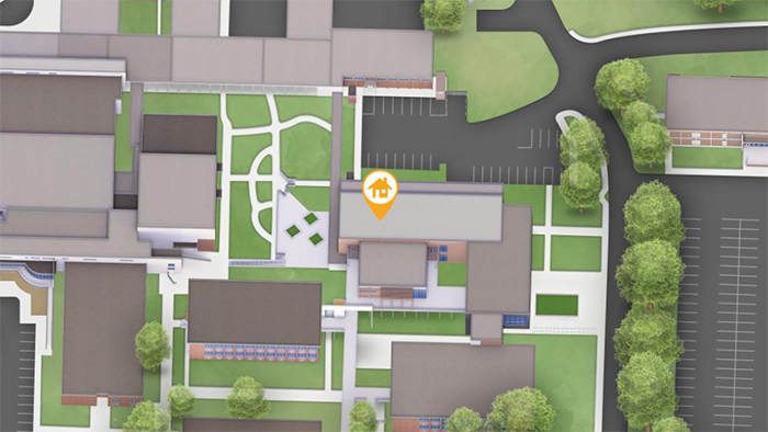 Map indicator indicating student life center