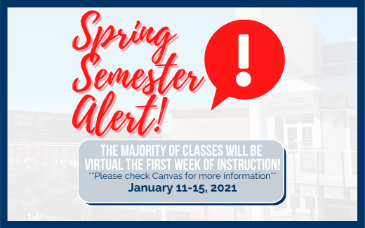 Informational Graphic - decoration. Bold Red Text with "Spring Semester Alert"