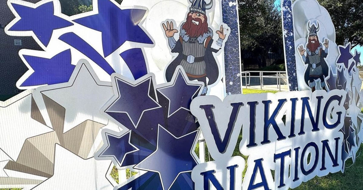 Photo Op Display with vikings, stars, and a frame with the words 'viking nation' underneath