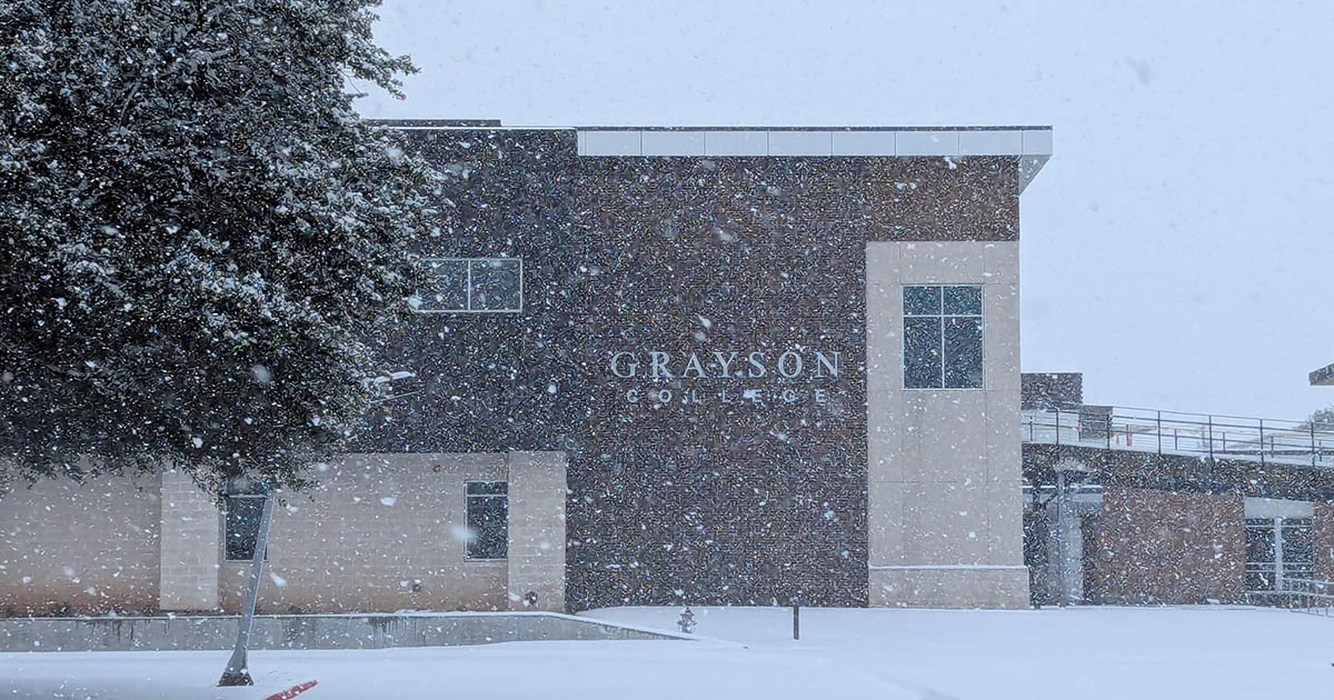 Campus buildings blanketed by snow