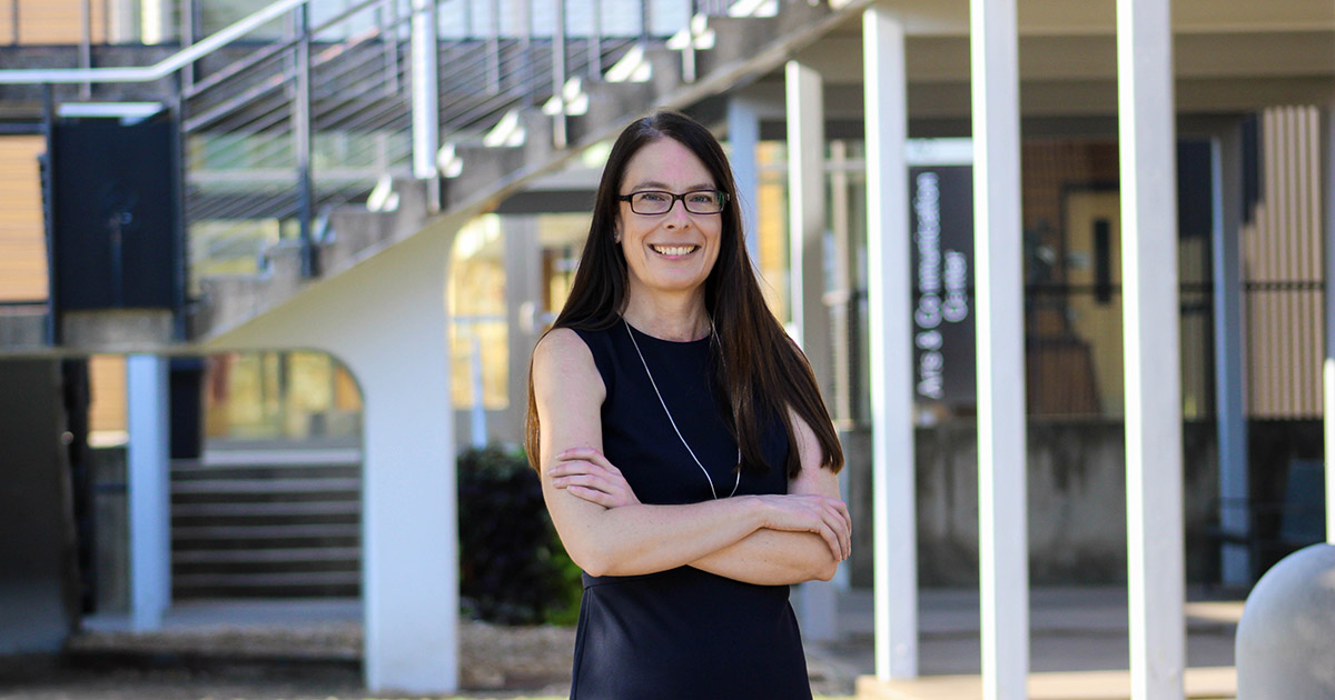 Ashley Trevino outside on campus